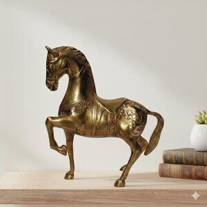 Vintage Brass Horse Figurine Free Standing Statue Equestrian Decor MCM Heavy